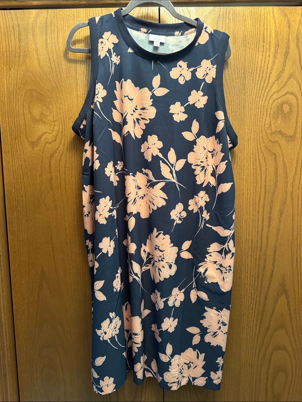 J. Jill Navy Midi Dress with Blush Floral Print